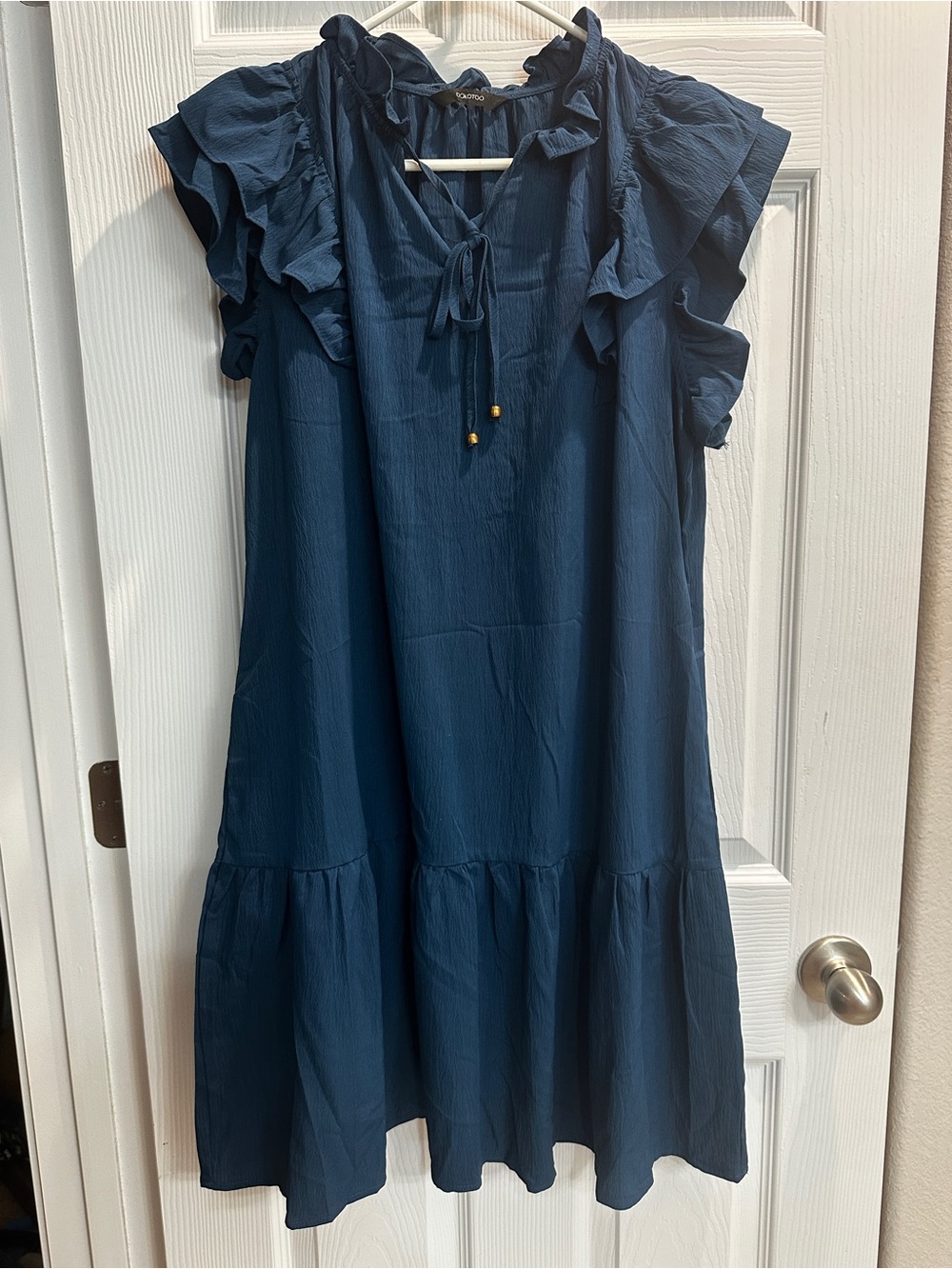 Ruffle Sleeve Tie-Neck Mini Dress - Dark Teal